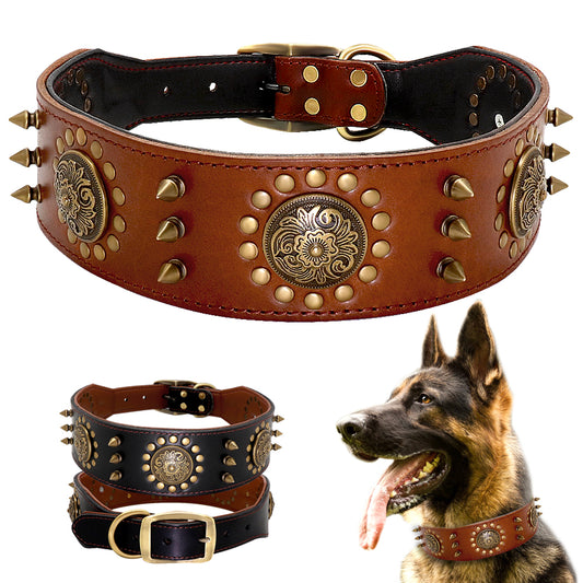 Large Leather Stud Dog Collar